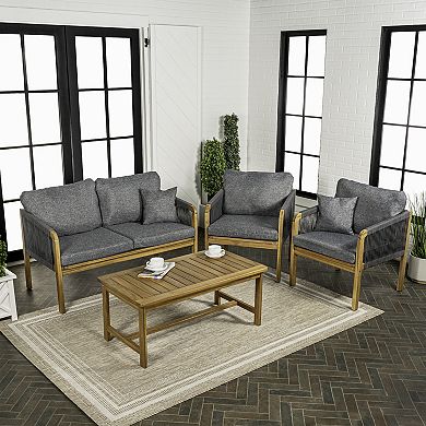 Tavira 4-piece Modern Bohemian Acacia Wood Outdoor Patio Set With Cushions