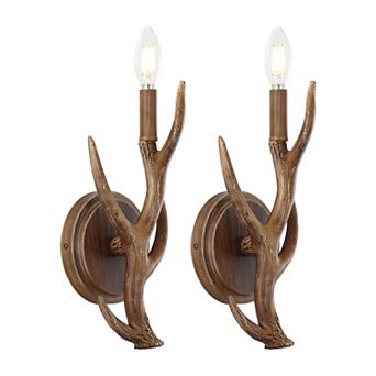 Cody 5.5" 1-light Southwestern Bohemian Resin/iron Faux Antler Led Sconce, Brown Wood (set Of 2)