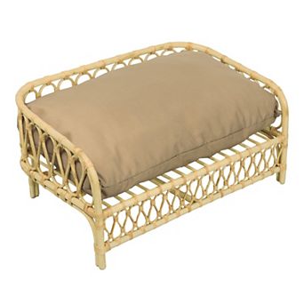 Elevated 27.5" x 17" Bohemian Handwoven Rattan Pet Daybed with Machine-Washable Cushion