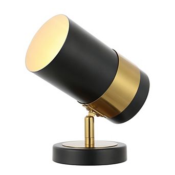 Astra 9.25" Modern Industrial Iron Adjustable Indoor Led Floor Spotlight, Black/brass Gold