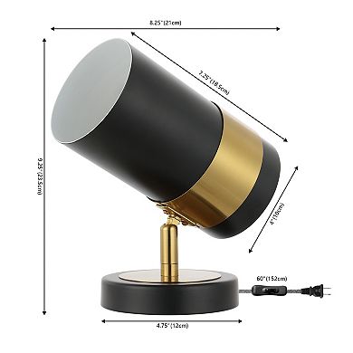 Astra 9.25" Modern Industrial Iron Adjustable Indoor Led Floor Spotlight, Black/brass Gold