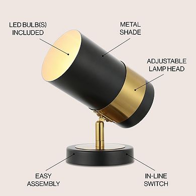 Astra 9.25" Modern Industrial Iron Adjustable Indoor Led Floor Spotlight, Black/brass Gold
