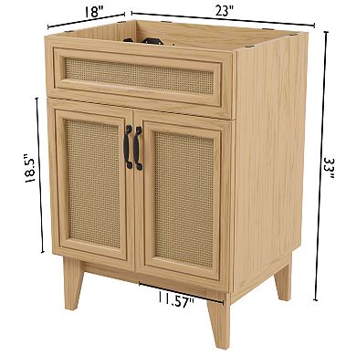 24w X 18d X 33h Rattan 2-shelf Bath Vanity Cabinet Only (sink Basin Not Included)
