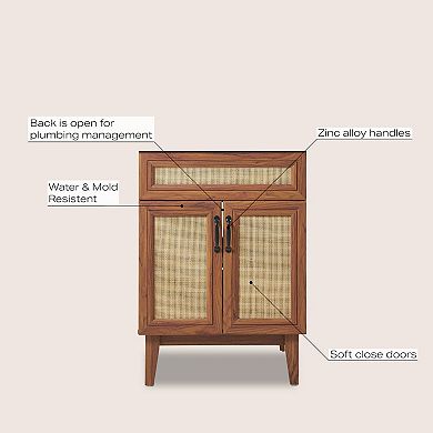 24w X 18d X 33h Rattan 2-shelf Bath Vanity Cabinet Only (sink Basin Not Included)