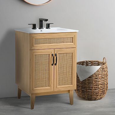 24w X 18d X 33h Rattan 2-shelf Bath Vanity Cabinet Only (sink Basin Not Included)