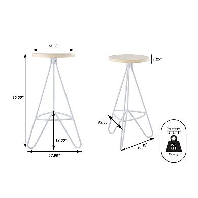 Trinity 30" Modern Industiral Iron Tripod Backless Bar Stool, Almond Seat With White Frame