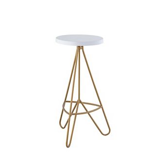 Trinity 30" Modern Industiral Iron Tripod Backless Bar Stool, White Seat With Gold Frame
