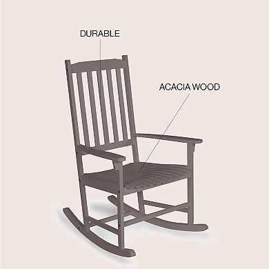 Seagrove Farmhouse Classic Slat-back 350-lbs Support Acacia Wood Outdoor Rocking Chair