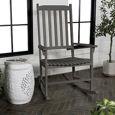 Seagrove Farmhouse Classic Slat-back 350-lbs Support Acacia Wood Outdoor Rocking Chair