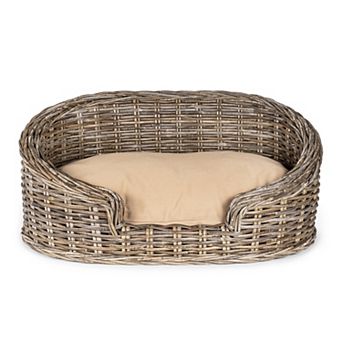 Curvy Classic Handwoven Rattan Pet Bed with Machine-Washable Cushion