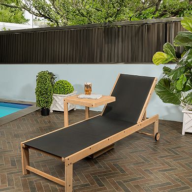 Modern Acacia Wood Mesh 3-position Outdoor Chaise Lounge Set With Side Table