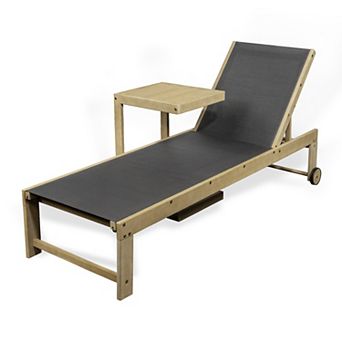 Trabuco Modern Acacia Wood Mesh 3-Position Outdoor foldable Chaise Lounge Set with Side Table