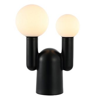 Leif 19" 2-light Modern Mid-century Resin/iron/frosted Glass Nordic Cactus Led Table Lamp, Black