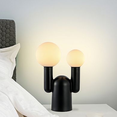 Leif 19" 2-light Modern Mid-century Resin/iron/frosted Glass Nordic Cactus Led Table Lamp, Black