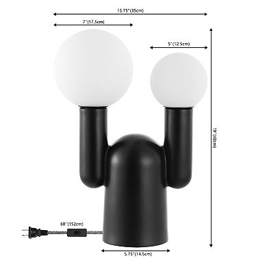 Leif 19" 2-light Modern Mid-century Resin/iron/frosted Glass Nordic Cactus Led Table Lamp, Black