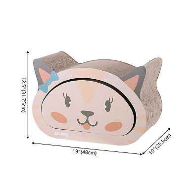 Opal 19" Modern Cardboard Happy Cat Head 2-in-1 Cat Cave Scratcher, Built-in Bell Toys And Catnip