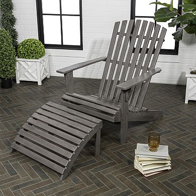 Saranac 2-piece Traditional Rustic Acacia Wood Adirondack Chair With Detachable Ottoman