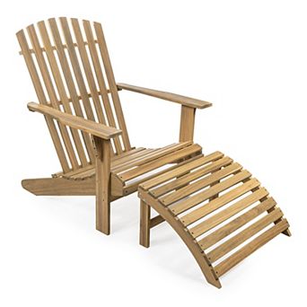 Saranac 2 pc Traditional Rustic Acacia Wood Adirondack Chair With Detachable Ottoman