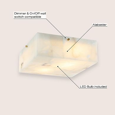 Giulia 13" 2-Light Modern Contemporary Alabaster/Iron Square LED Flush Mount