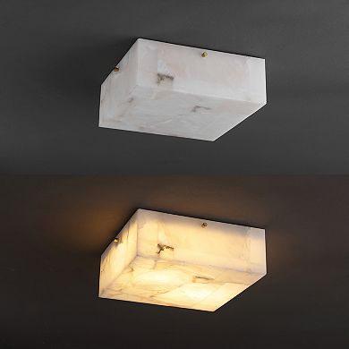 Giulia 13" 2-Light Modern Contemporary Alabaster/Iron Square LED Flush Mount