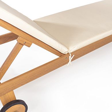 Mallorca Modern Classic Foldable Adjustable Wood Chaise Outdoor Lounge Chair with Cushion & Wheels