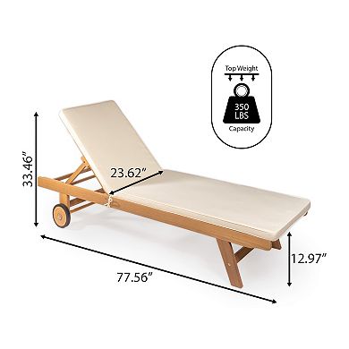 Mallorca Modern Classic Foldable Adjustable Wood Chaise Outdoor Lounge Chair with Cushion & Wheels