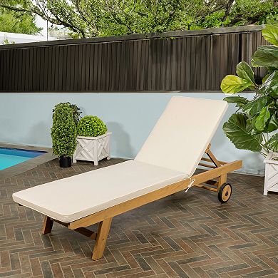 Mallorca Modern Classic Foldable Adjustable Wood Chaise Outdoor Lounge Chair with Cushion & Wheels