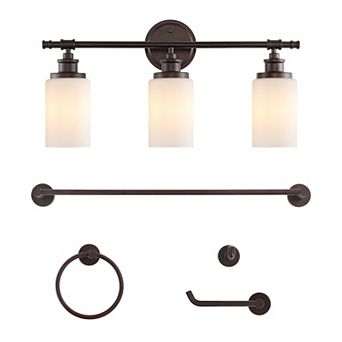 23.25" 3-vanity Light With Frosted Glass Shades And Bathroom Hardware Accessory Set(5-piece)