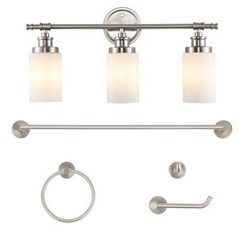 23.25" 3-vanity Light With Frosted Glass Shades And Bathroom Hardware Accessory Set(5-piece)