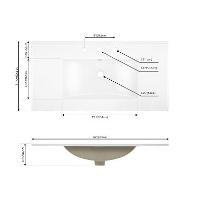 3-hole 20 In. W X 18.25 In. D Classic Contemporary Rectangular Ceramic Single Sink Basin Vanity Top