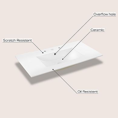3-hole 20 In. W X 18.25 In. D Classic Contemporary Rectangular Ceramic Single Sink Basin Vanity Top
