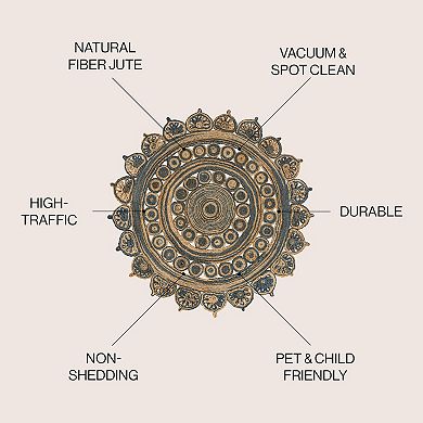 Flora Medallion Contemporary Bohemian Round Jute Area Rug