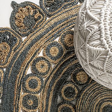 Flora Medallion Contemporary Bohemian Round Jute Area Rug