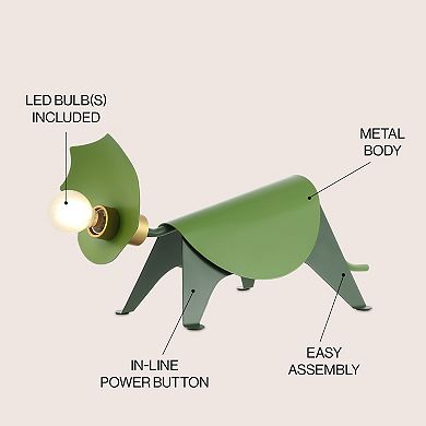 Gretchen 7.5" Modern Industrial Iron Triceratops Led Kids' Lamp, Green
