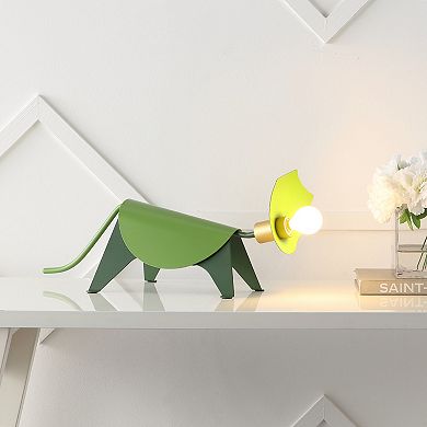 Gretchen 7.5" Modern Industrial Iron Triceratops Led Kids' Lamp, Green