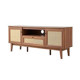 59 in Caned Tv Stand With Drawer And Storage Doors Fits Tvs Up To 65 in With Cable Management