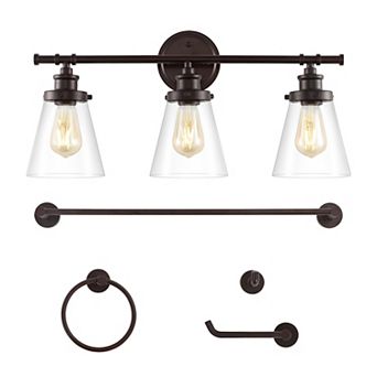 23.75" 3-light Traditional Farmhouse Vanity Light With Bathroom Hardware Accessory Set(5-piece)