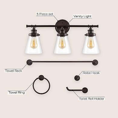 23.75" 3-light Traditional Farmhouse Vanity Light With Bathroom Hardware Accessory Set(5-piece)