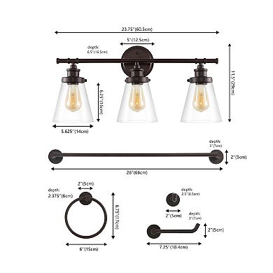 23.75" 3-light Traditional Farmhouse Vanity Light With Bathroom Hardware Accessory Set(5-piece)