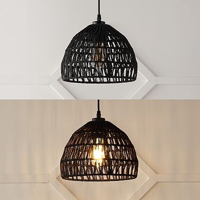 Campana 10.25" 1-light Bohemian Modern Woven Rope/iron Led Pendant, Black