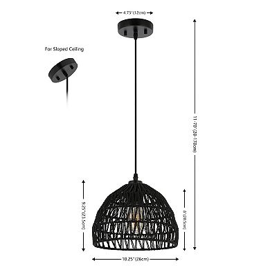 Campana 10.25" 1-light Bohemian Modern Woven Rope/iron Led Pendant, Black