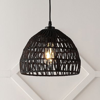 Campana 10.25" 1-light Bohemian Modern Woven Rope/iron Led Pendant, Black