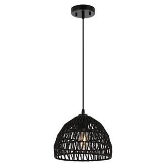 Campana 10.25" 1-light Bohemian Modern Woven Rope/iron Led Pendant, Black