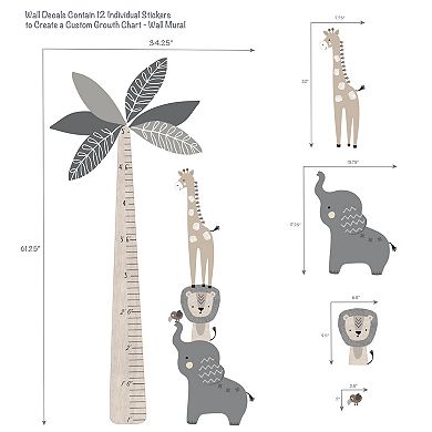 Lambs & Ivy Jungle Safari Tree With Animals Kids Growth Chart Wall Decals