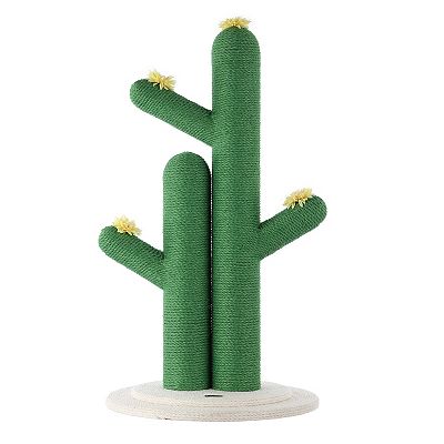 Socorro 34.25" Modern Jute Double-cactus Cat Scratching Post With Flower  Toys