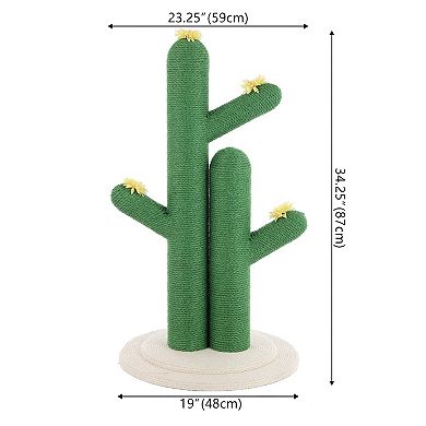 Socorro 34.25" Modern Jute Double-cactus Cat Scratching Post With Flower Toys