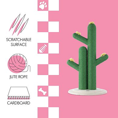 Socorro 34.25" Modern Jute Double-cactus Cat Scratching Post With Flower Toys