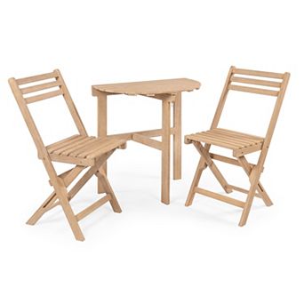 Cadiz Classic French Country 3 pc Acacia Wood Half-round Outdoor Folding Bistro Set