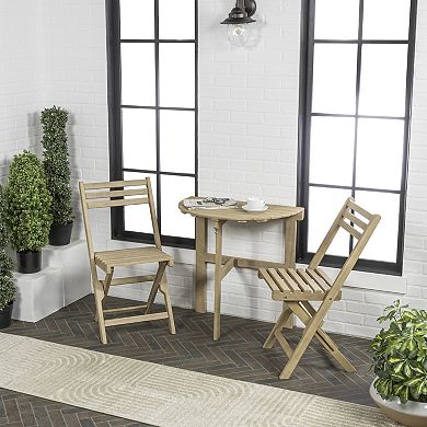 Cadiz Classic French Country 3-piece Acacia Wood Half-round Outdoor Folding Bistro Set
