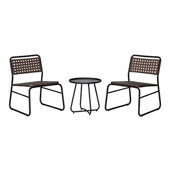 Freja 3 pc Mid-century Modern Faux Rattan Conversation Outdoor Patio Set